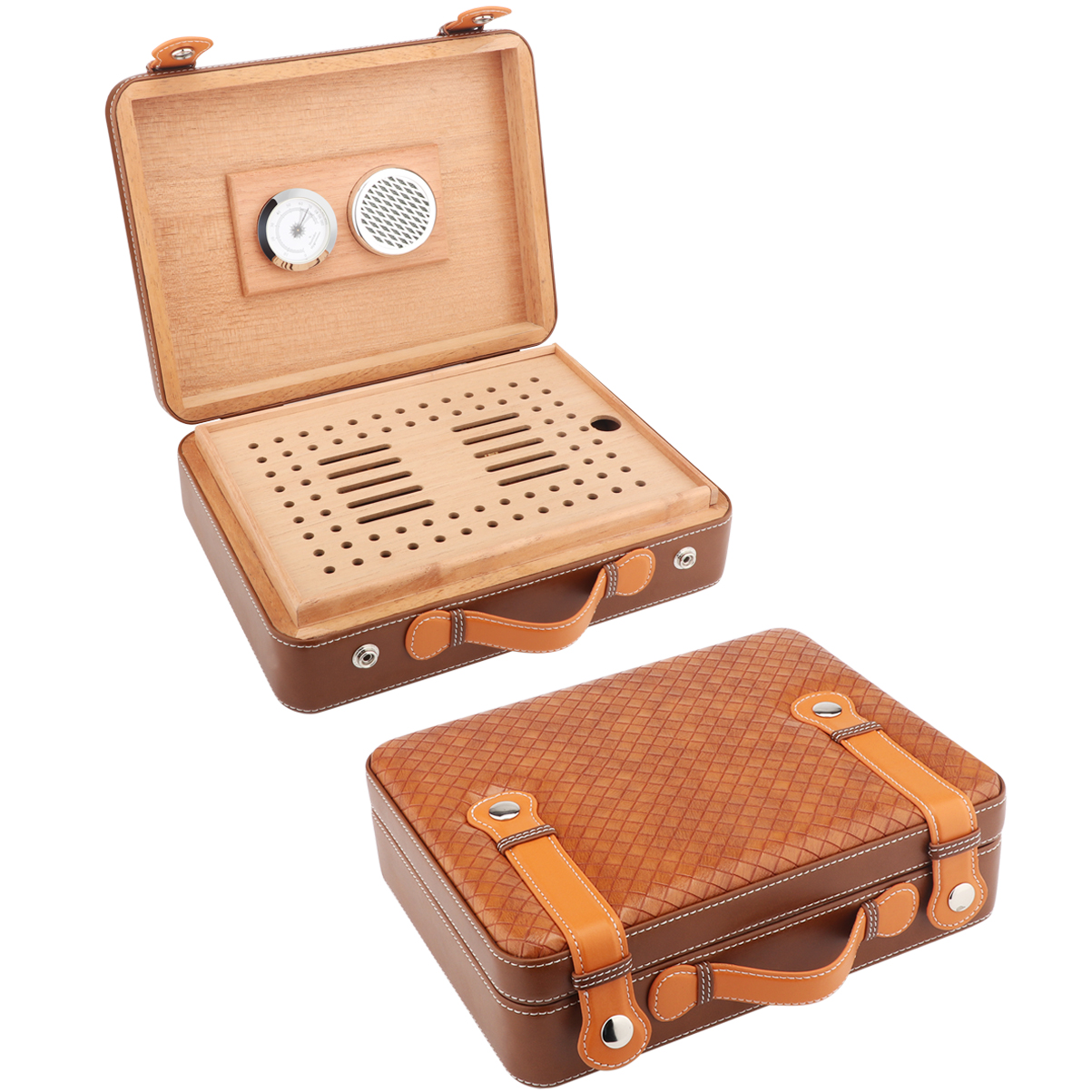Smoker Box Wood Chip - Xifei กล่องใส่ซิการ์สำหรับเดินทางพร้อมเครื่องเพิ่มความชื้นในอากาศตู้ไม้ซีดาร์ความจุ50ชิ้นอุปกรณ์สูบบุหรี่แบบพกพา