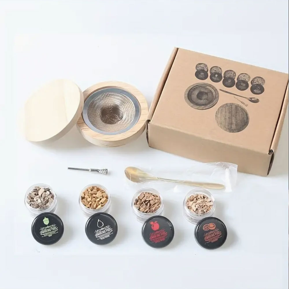 Smoker Box Wood Chip - ชุดรมควันค็อกเทล บาร์ไม้ ฝาครอบรมควันไม้ กล่องใส่เศษไม้รมควันสำหรับวิสกี้ ชุดอุปกรณ์รมควันค็อกเทล อุปกรณ์ครัว