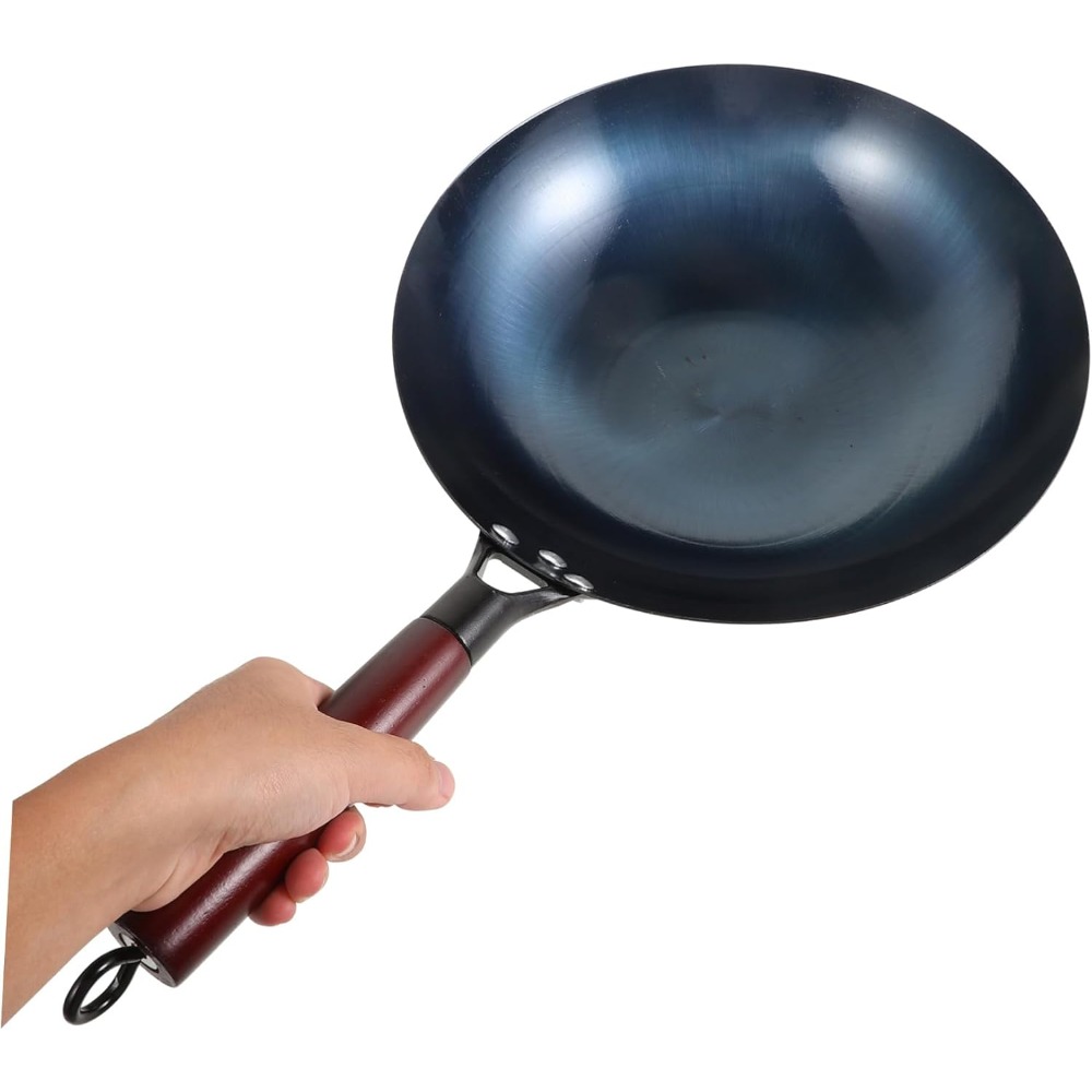 Dosa Pan Iron - กระทะเหล็ก หม้อเหล็ก กระทะผัดแบบดั้งเดิม ตีขึ้นรูปด้วยมือ ไม่เคลือบผิว ด้ามไม้