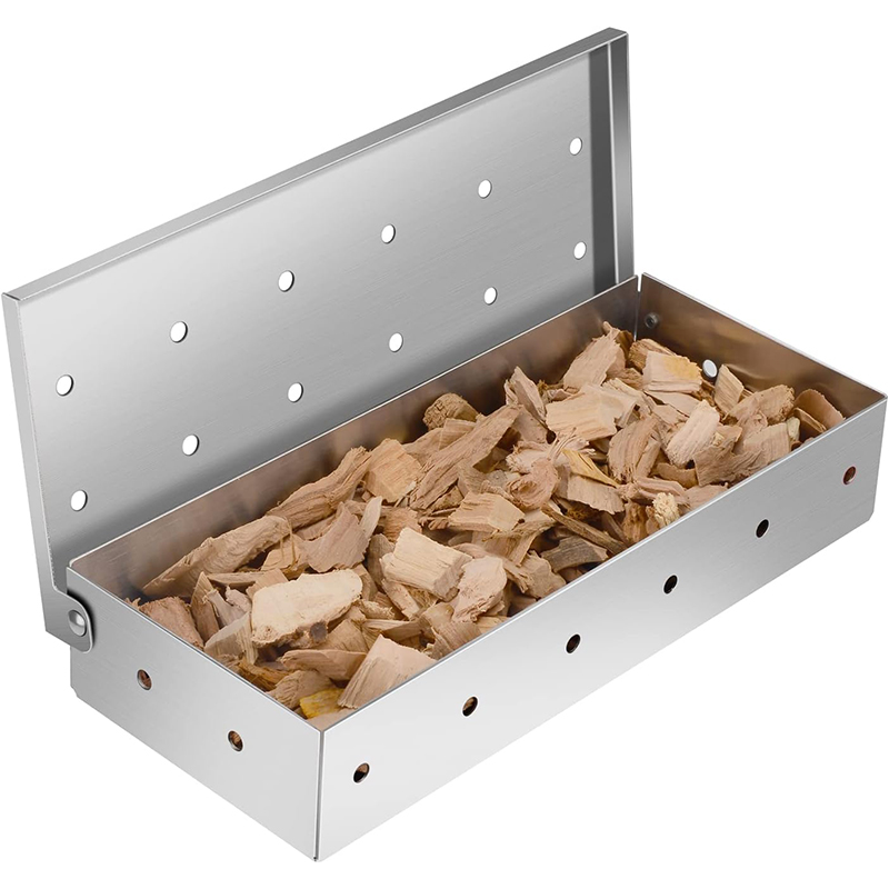 Smoker Box Wood Chip - BBQ Smoker กล่องสแตนเลสไม้ชิปสูบบุหรี่กล่องฝาปิดบานพับ Heavy Duty BBQ