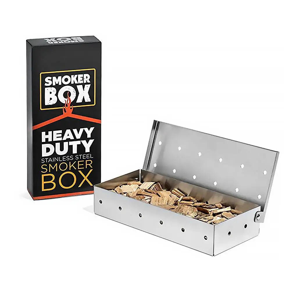 Smoker Box Wood Chip - HQ ไม้ชิปบาร์บีคิวกล่องสูบบุหรี่สําหรับในร่มกลางแจ้งถ่านแก๊สบาร์บีคิวย่างเนื้อผสมควันรสอุปกรณ์เสริมกล่องสูบบุหรี่