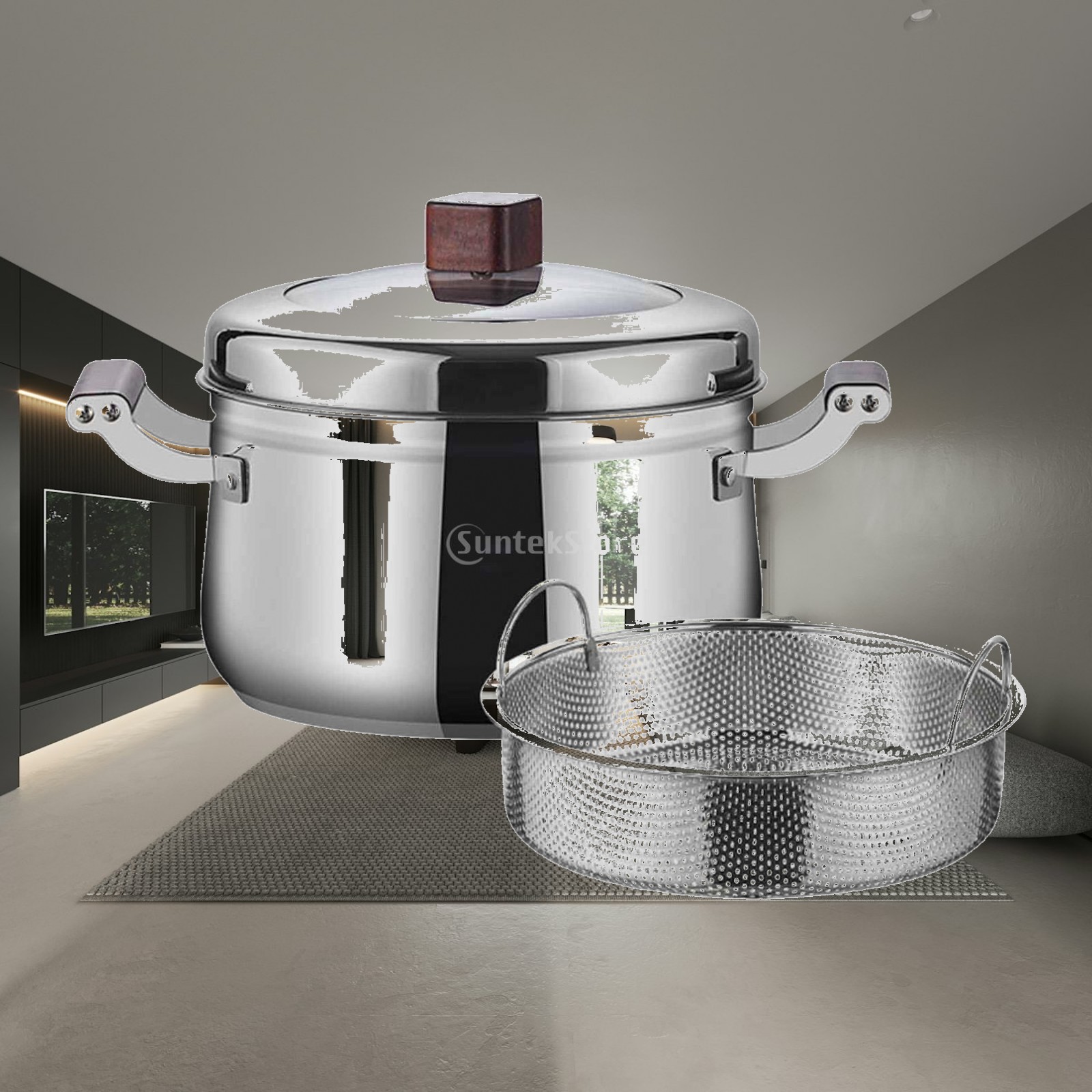 Home Cooking Utensils - หม้อนึ่งสแตนเลสพร้อมด้ามจับ ใช้งานง่าย ทำความสะอาดง่าย สำหรับทำอาหารที่บ้าน เช่น ผัก