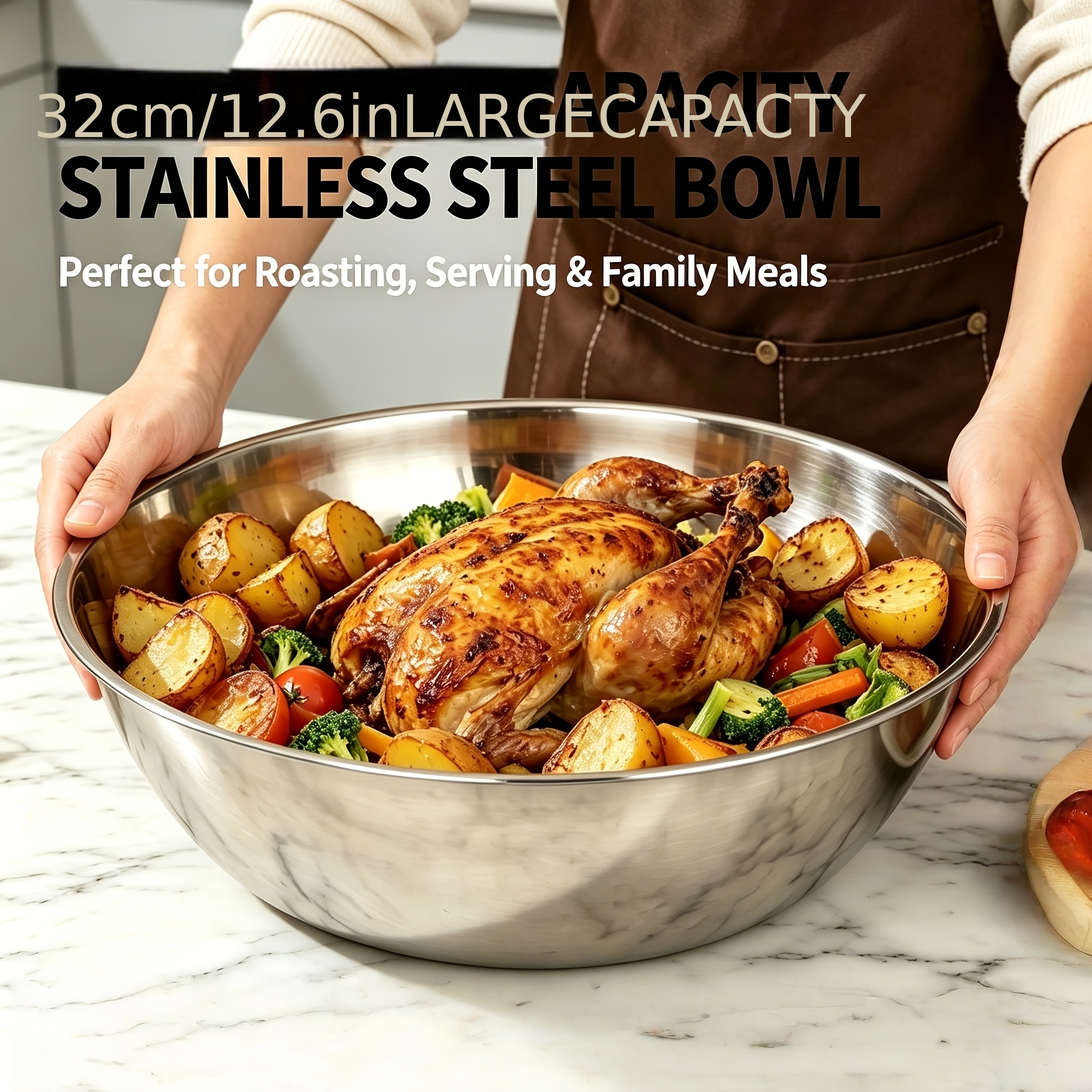 Home Cooking Food - 1 ชิ้น, ชามผสมสแตนเลสขนาด 32 ซม., ความจุขนาดใหญ่,