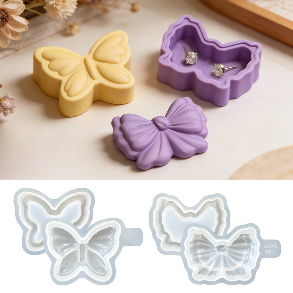 Idli Steamer Mold - แม่พิมพ์ซิลิโคนรูปโบว์สำหรับทำเทียนหอม DIY ของตกแต่งเชิงเทียนยิปซัมสร้างสรรค์ แม่พิมพ์เรซิ่นรูปผีเสื้อ 3 มิติสำหรับทำโถเก็บของ