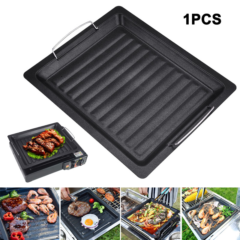 Dosa Pan Iron - กระทะย่างทรงสี่เหลี่ยมหนาสำหรับใช้งานกลางแจ้ง พร้อมหูจับสองข้าง กระทะย่างเคลือบกันติดแบบพกพา ถาดอบสำหรับทำบาร์บีคิว แคมป์ปิ้ง และทำอาหาร