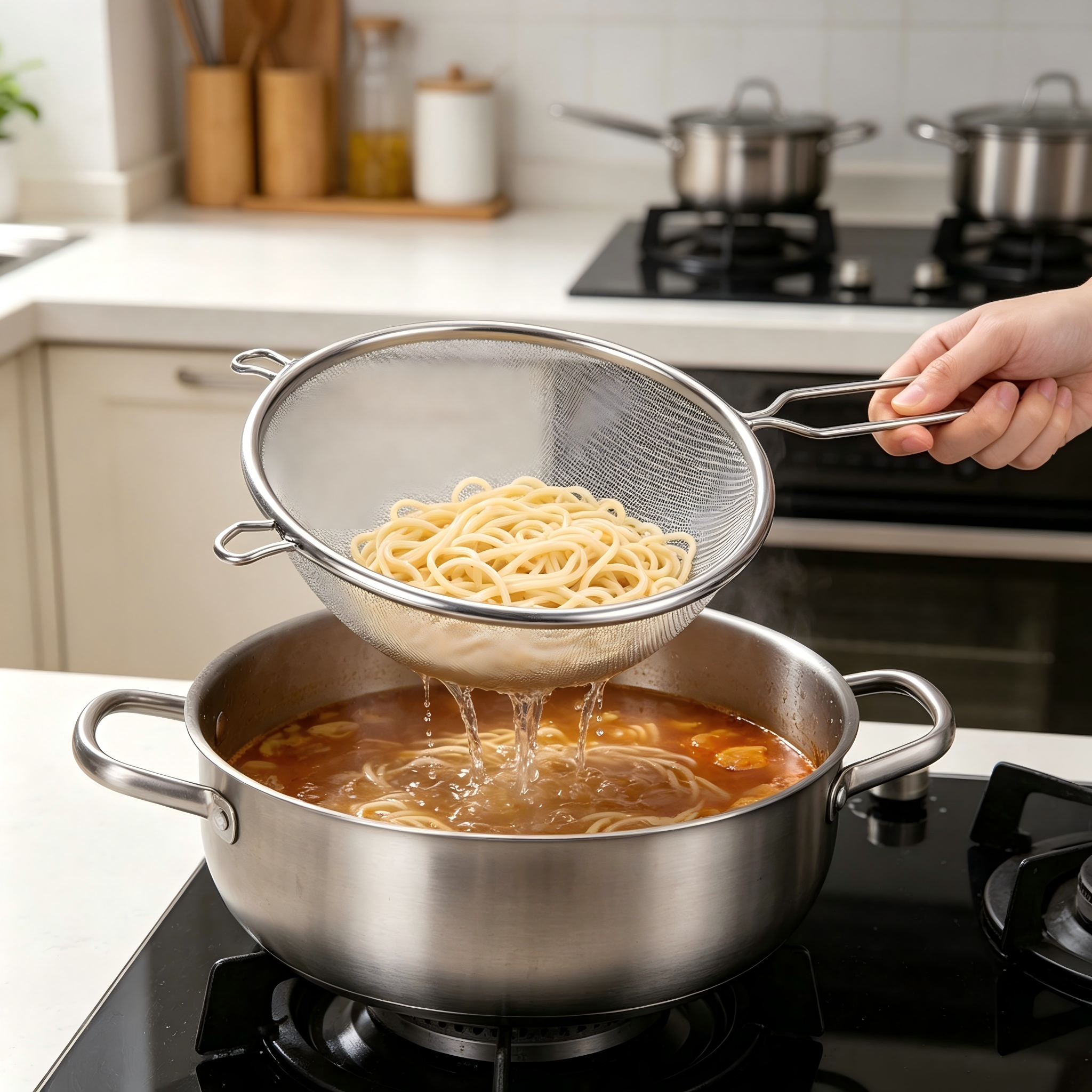 Home Cooking Recipe - ที่กรองอาหารแบบใช้ซ้ำได้ ดีไซน์ตามหลักสรีรศาสตร์ พร้อมด้ามจับกันลื่น สำหรับสูตรอาหารคริสต์มาส ใช้ล้างและกรองน้ำ เหมาะสำหรับใช้ในบ้าน