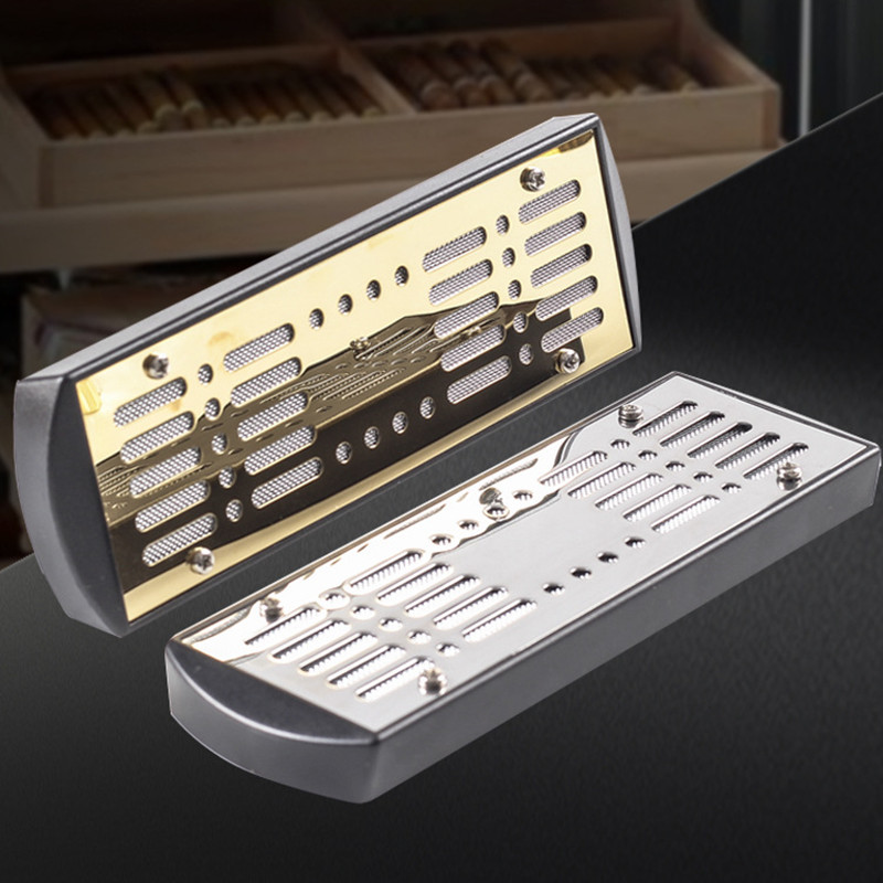 Smoker Box Wood Chip - โลหะเงินสี่เหลี่ยมผืนผ้ายาสูบซิการ์ Humidor Humidifier สำหรับไม้ขนาดกลาง Kotak Cerutu