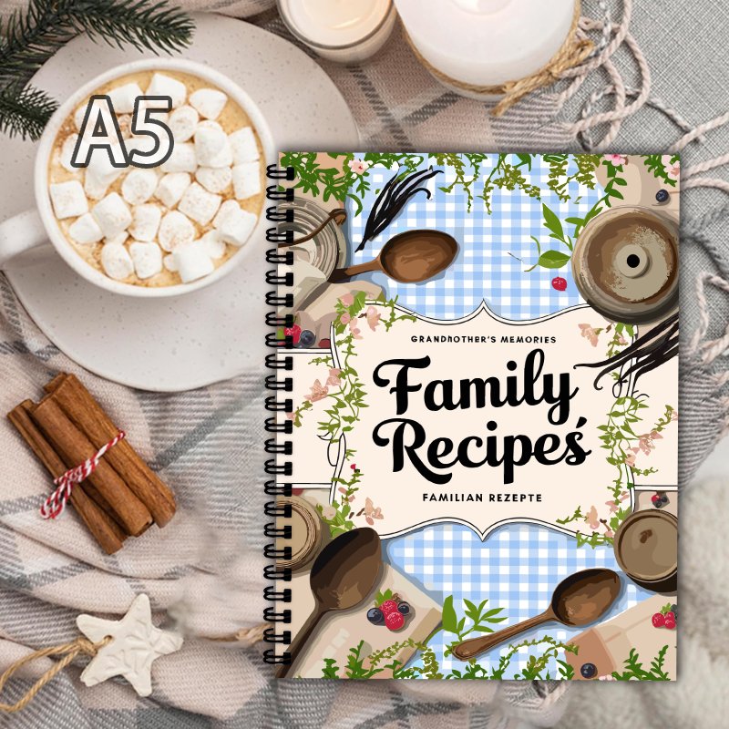 Home Cooking Recipe - สมุดสูตรอาหาร A5 ลายตารางสีน้ำเงิน ลายเถาวัลย์ ของขวัญที่สมบูรณ์แบบสำหรับผู้ที่ชื่นชอบการทำอาหารที่บ้านและเชฟมืออาชีพ สมุดสูตรอาหาร