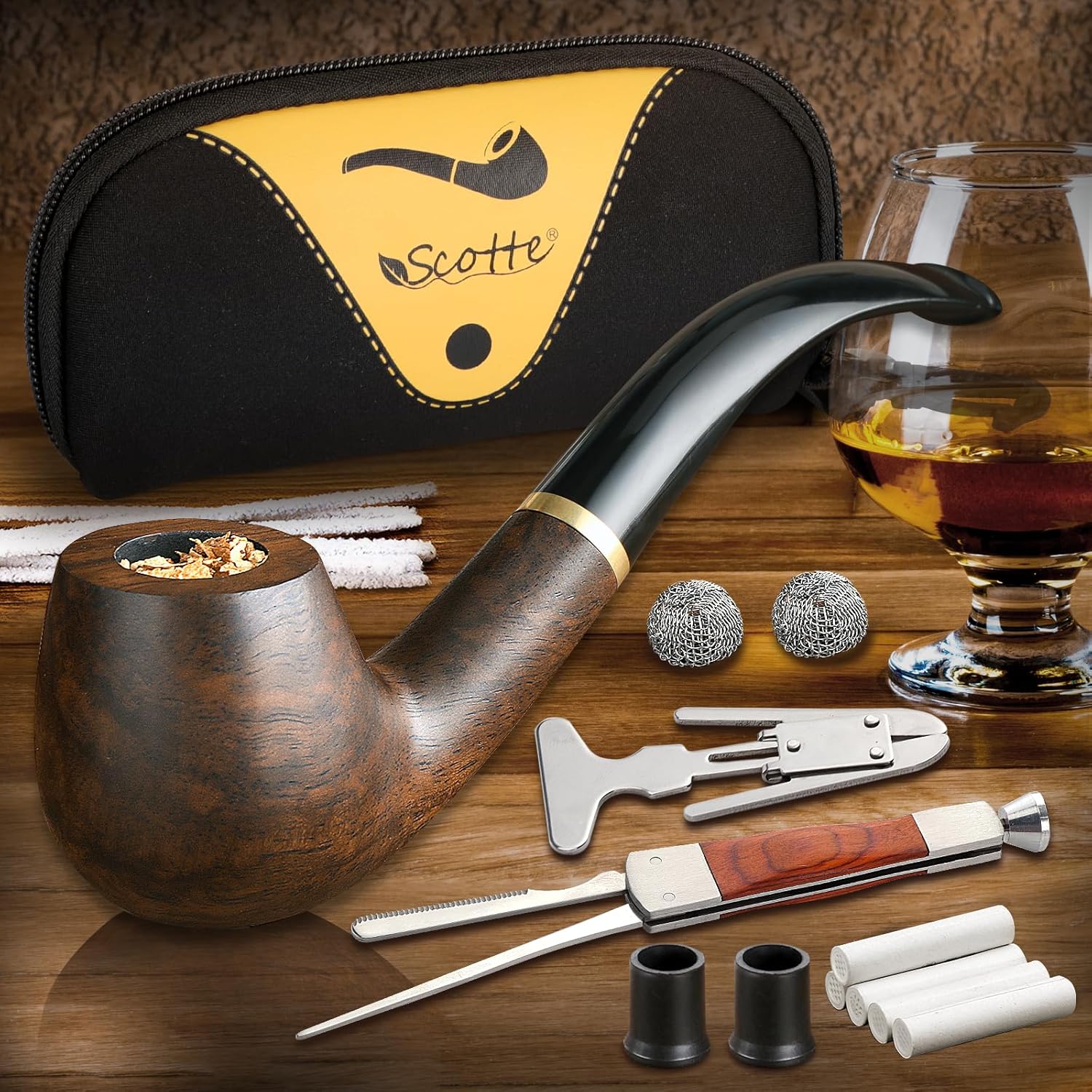 Smoker Box Wood Chip - ไปป์ยาสูบทำมือจากไม้ดำ พร้อมกล่องของขวัญและอุปกรณ์เสริม