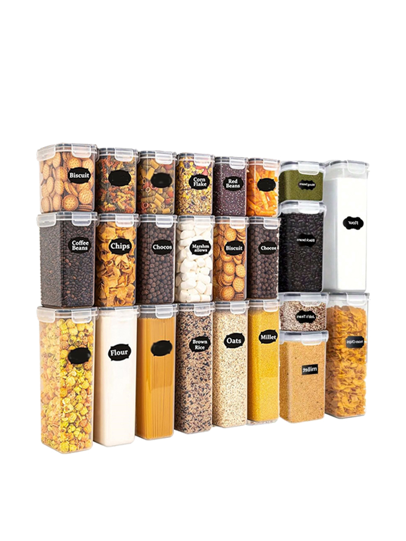 Home Cooking Food - 12 ชิ้น, ภาชนะเก็บอาหารสุญญากาศพร้อมฝาปิดและฉลาก, ภาชนะเก็บอาหารพลาสติกสำหรับครัว, โถเก็บของแห้งสำหรับแป้ง, น้ำตาล