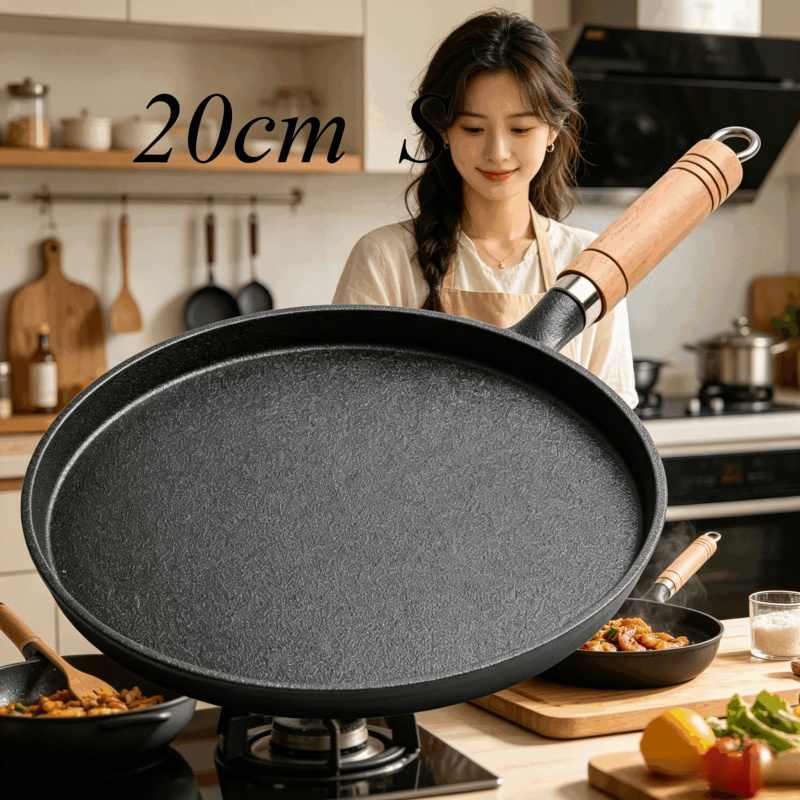 Dosa Pan Iron - กระทะเหล็กหล่อขนาด 20 ซม. ด้ามจับไม้ – กระทะเคลือบสารกันติดแบบไม่ใช้สารเคลือบสำเร็จรูป