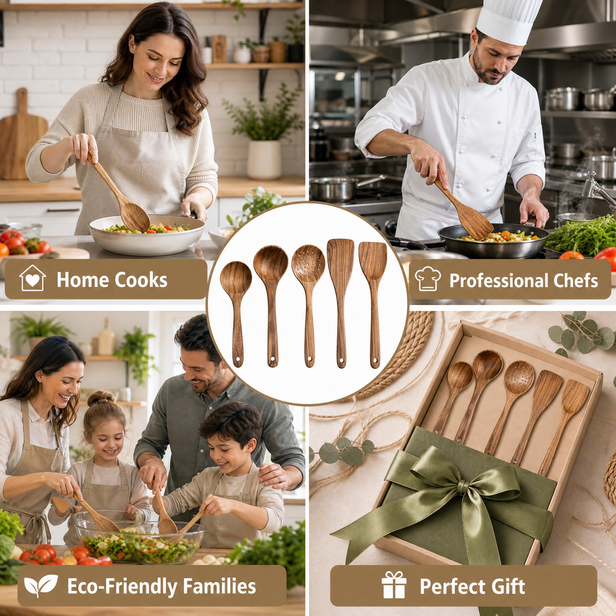 ชุดอุปกรณ์ครัวไม้ 5 ชิ้น, ช้อน - Home Cooking Restaurant บทวิจารณ์และราคา
